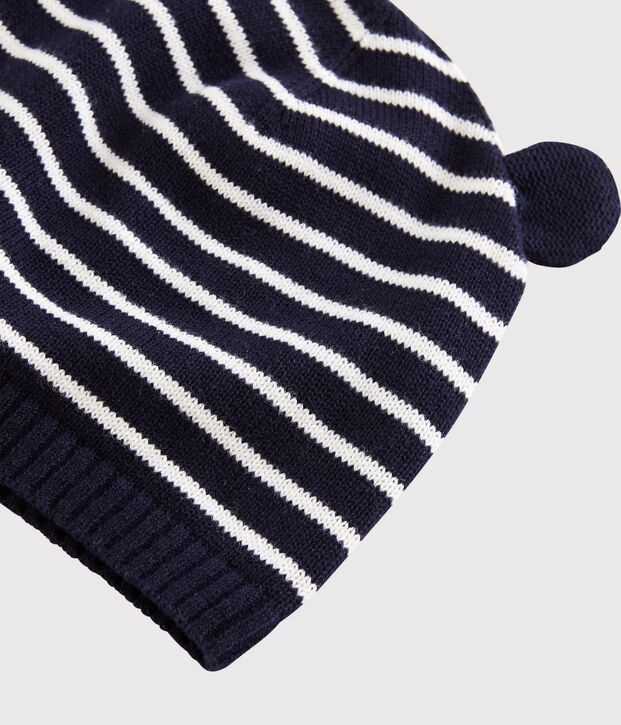 Gorro de algod&oacute;n a rayas. azul/blanco