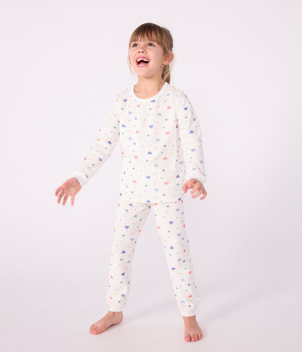 Pijama infantil de terciopelo con estampado de corazones blanco/multicolor