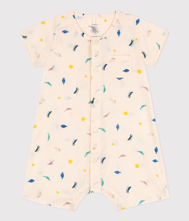 Mono estampado de popelina para beb&eacute; crudo/multicolor