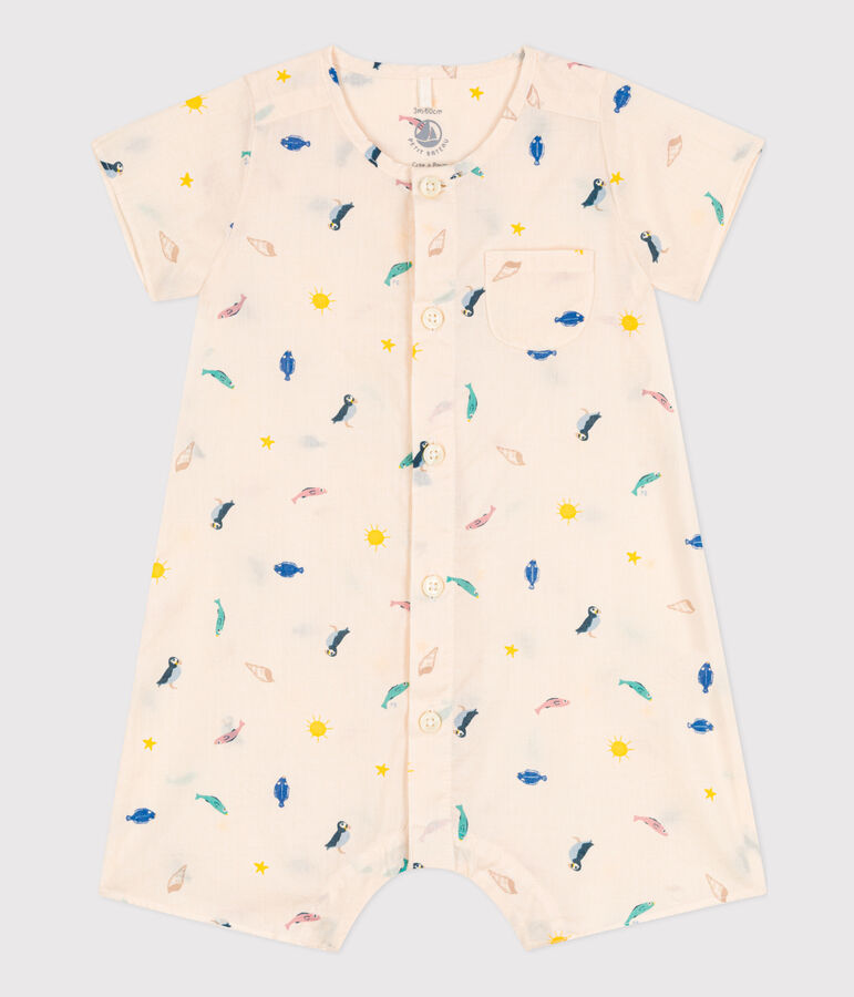 Mono estampado de popelina para beb&eacute; crudo/multicolor