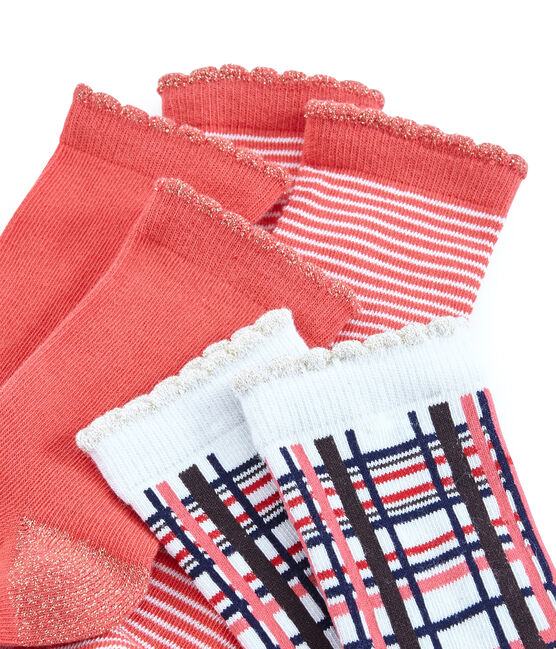 Lote de 3 pares de calcetines infantiles para niña rojo SIGNAL/blanco MULTICO