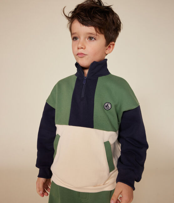 Sudadera de felpa con cremallera en el cuello para niño blanco AVALANCHE/ MULTICO