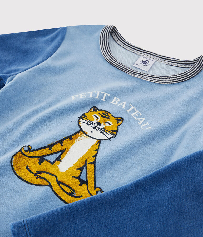 Pijama de terciopelo de ni&ntilde;o peque&ntilde;o azul/azul
