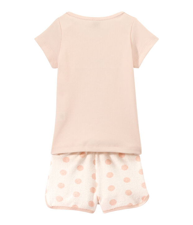 Pijama corto en dos materias para ni&ntilde;a blanco/rosa/rosa