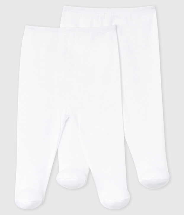 Lote de 2 pantalones blancos con pies de beb&eacute; blanco
