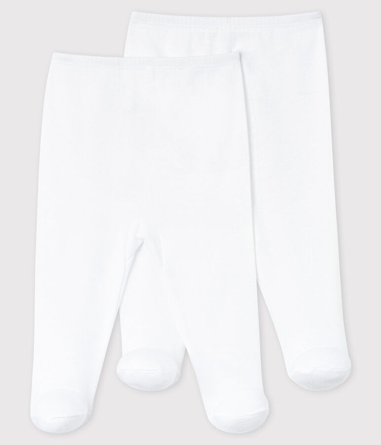 Juego de 2 pantalones blancos con pies de beb&eacute; de algod&oacute;n org&aacute;nico blanco ECUME