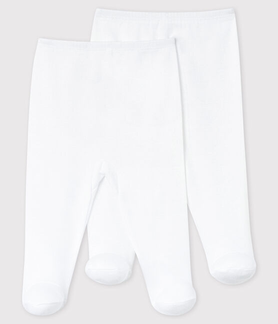 Juego de 2 pantalones blancos con pies de bebé de algodón orgánico blanco ECUME