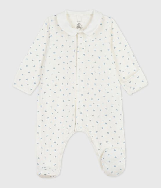 Pijama de terciopelo con cuello con estampado de corazones para bebé azul MARSHMALLOW/ FLO