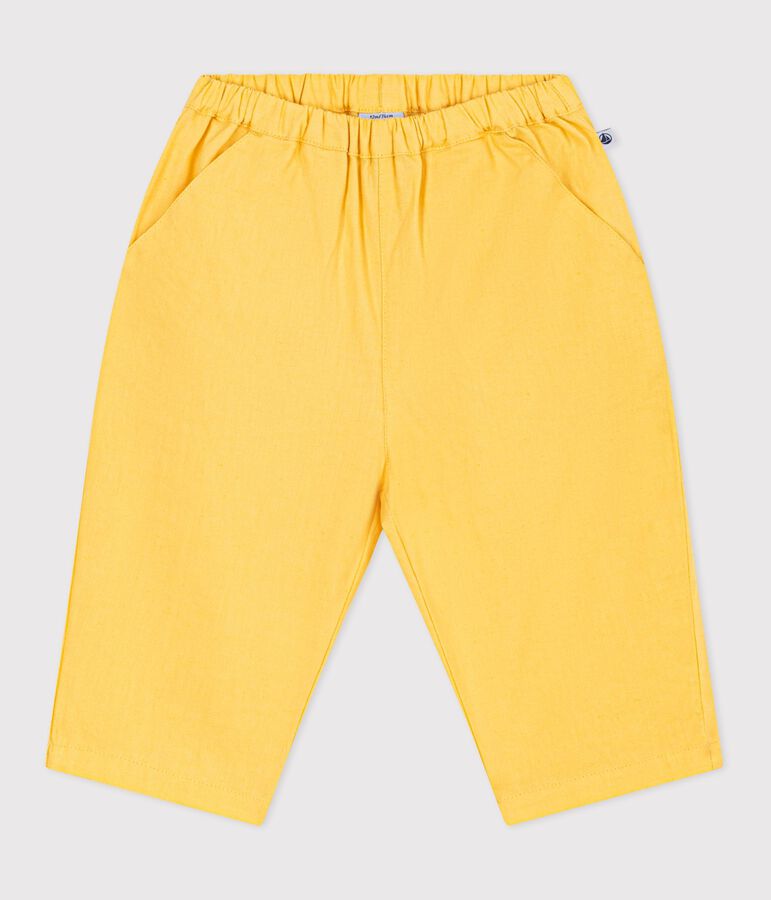 Pantal&oacute;n liso de algod&oacute;n/lino para beb&eacute; amarillo