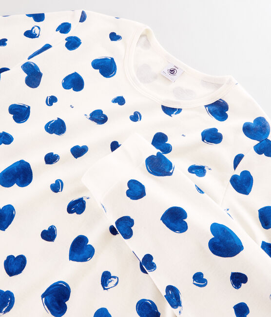 Pijama con corazones azules de felpa para niña blanco MARSHMALLOW/azul BLEU