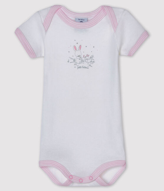 Bodi de manga corta para bebé niña blanco ECUME/rosa DOLL