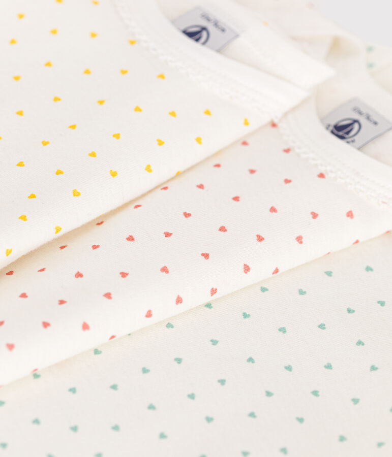 Lote de 3 bodis de algod&oacute;n de manga larga con corazones para beb&eacute; multicolor