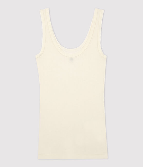 Camiseta de tirantes de lana y algodón de mujer blanco MARSHMALLOW