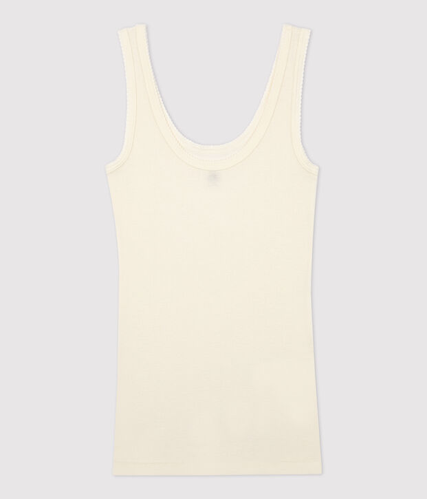 Camiseta de tirantes de lana y algod&oacute;n de mujer blanco