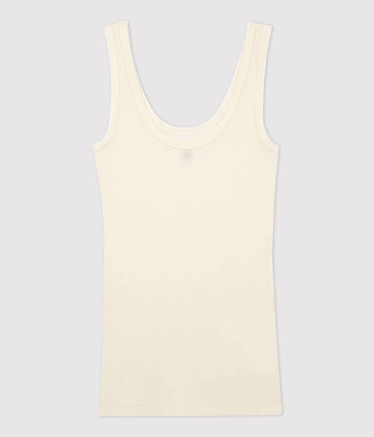 Camiseta de tirantes de lana y algod&oacute;n de mujer blanco
