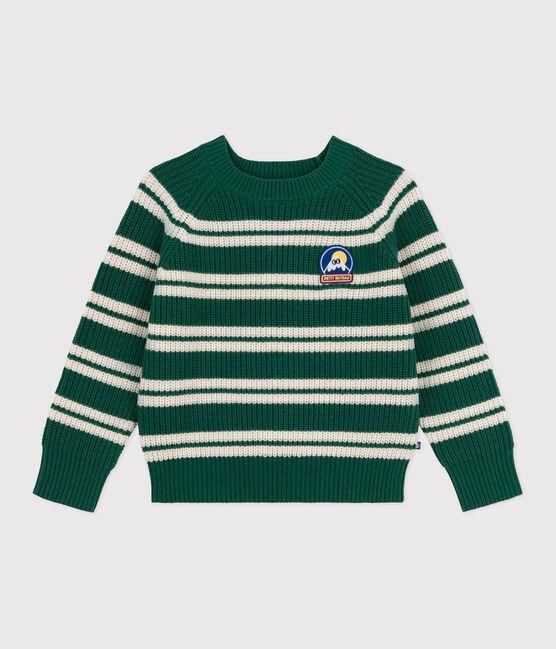 Jersey infantil de lana y algodón a rayas verde WILLOW/ AVALANCHE