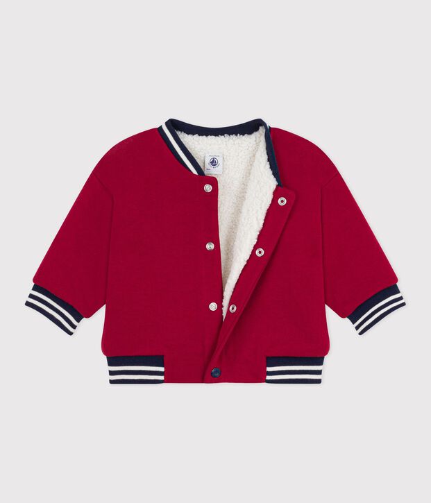 Chaqueta teddy lisa de algod&oacute;n y borreguito para beb&eacute; rojo
