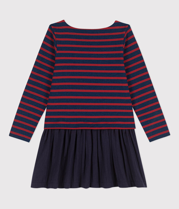 Vestido a rayas de algod&oacute;n grueso y gasa de algod&oacute;n de ni&ntilde;a azul/rojo