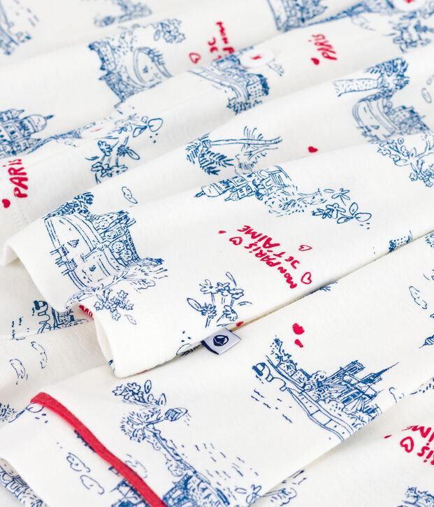 Pijama infantil abotonado de algod&oacute;n con estampado de Par&iacute;s blanco/multicolor