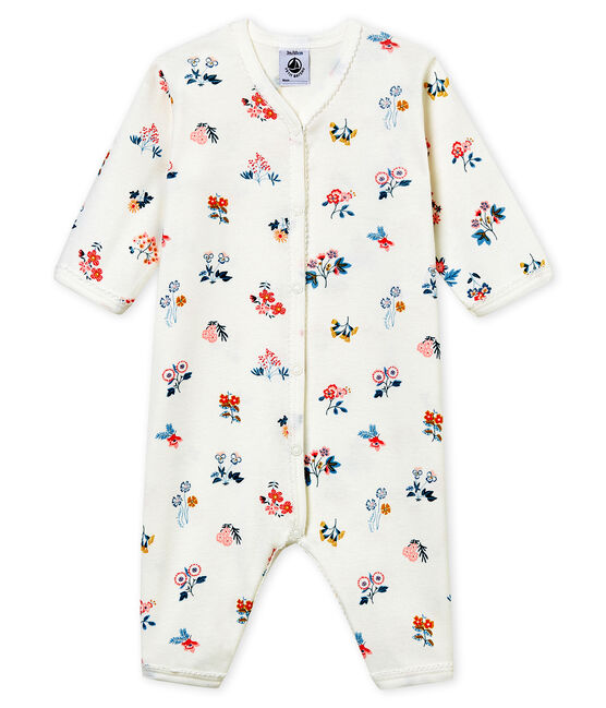 Pijama de bebé sin pies en punto suave para niña blanco MARSHMALLOW/blanco MULTICO