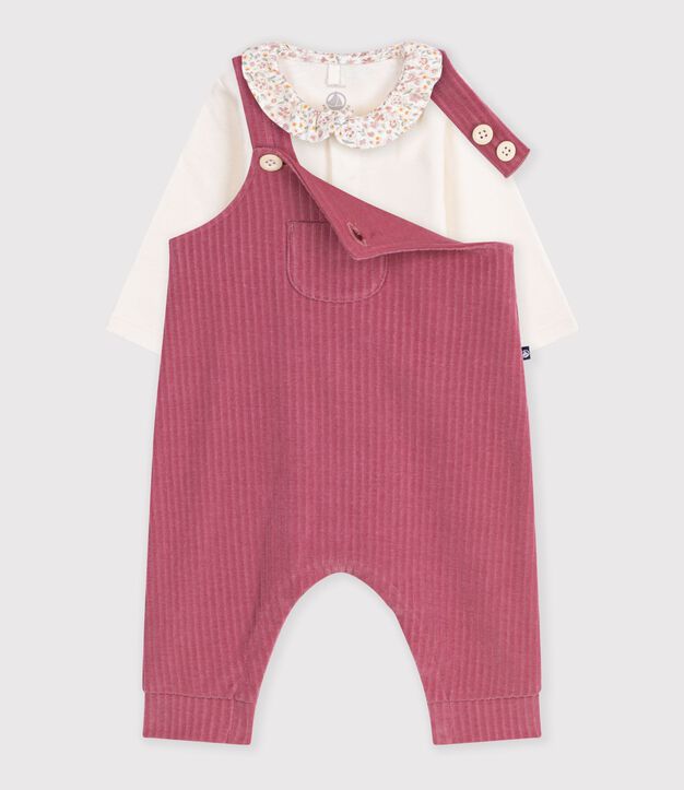 Conjunto de pelele y body de algod&oacute;n para beb&eacute; con cuello liso rosa/crudo