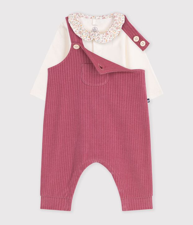 Ensemble salopette et body b&eacute;b&eacute; en coton avec col uni rosa/crudo