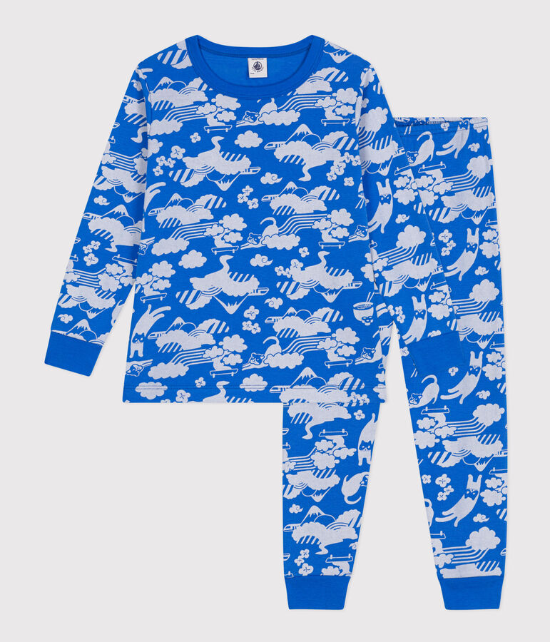 Pijama infantil de algod&oacute;n con estampado azul/blanco