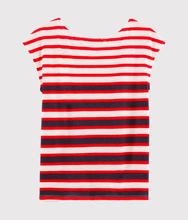 Camiseta de lino para mujer blanco/rojo/azul