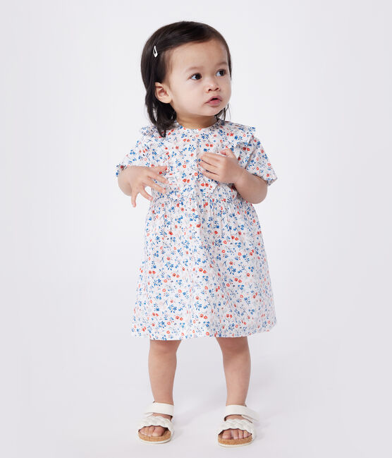 Vestido de algodón de manga corta con estampado de flores para bebé blanco MARSHMALLOW/blanco MULTICO