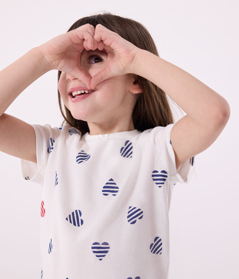 Pijama infantil de algod&oacute;n con flores blanco/rojo/multicolor