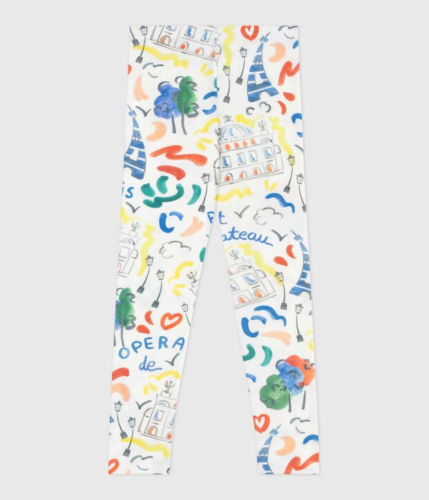 Leggings infantiles de algod&oacute;n estampado blanco/multicolor