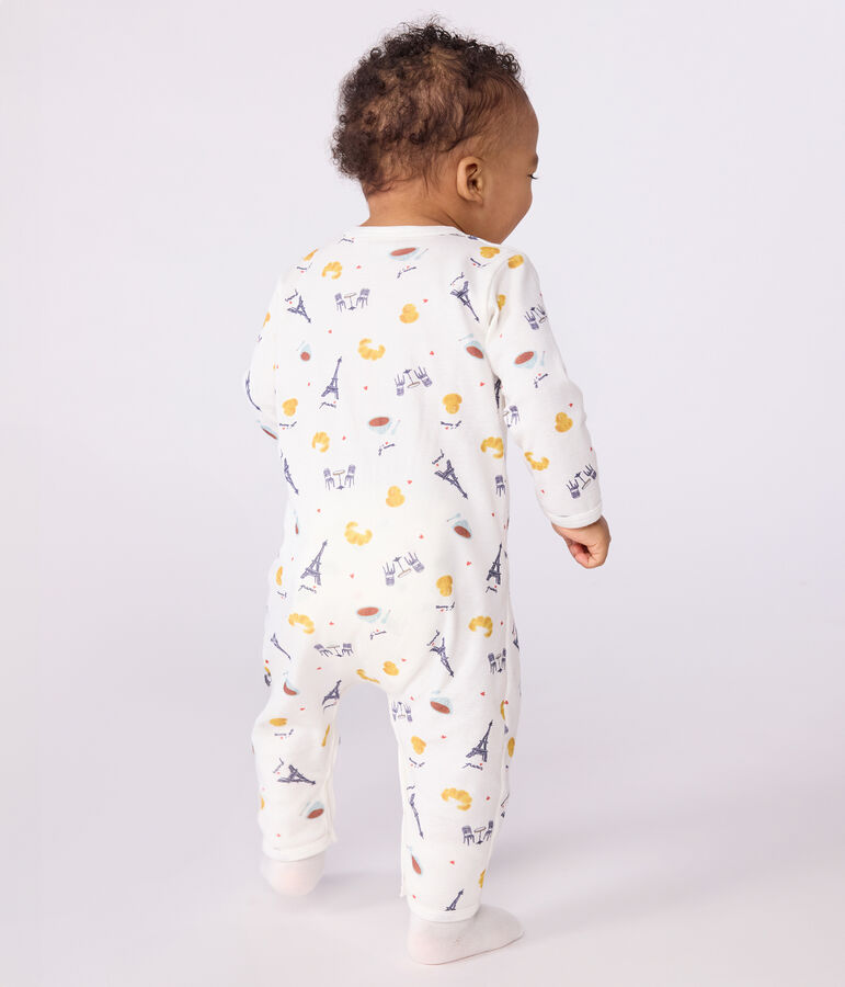 Pijama sin pies de algod&oacute;n con estampado de Par&iacute;s para beb&eacute; blanco/multicolor