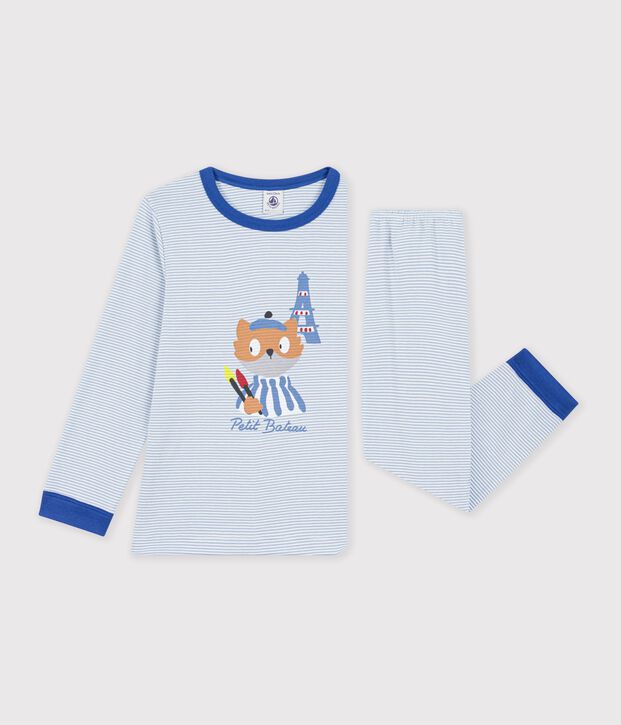 Pijama infantil de algod&oacute;n a rayas azul/blanco