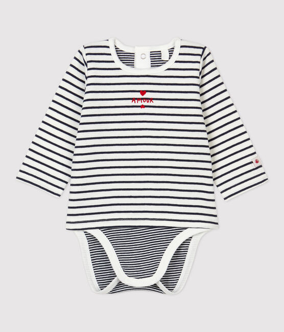 Bodi marinero de bebé de algodón orgánico blanco MARSHMALLOW/azul SMOKING