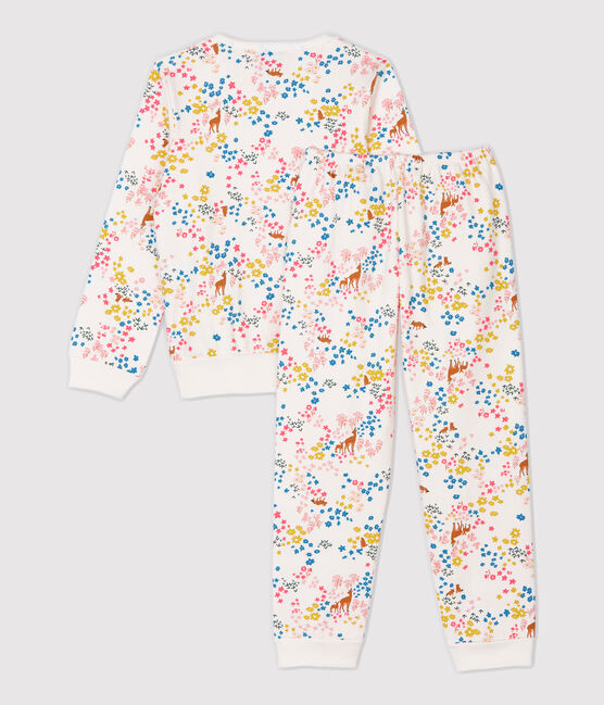 Pijama con estampado de flores de niña de muletón blanco MARSHMALLOW/blanco MULTICO