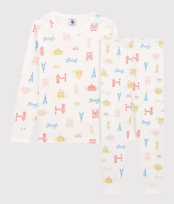 Pijama de París de algodón orgánico infantil unisex blanco MARSHMALLOW/blanco MULTICO