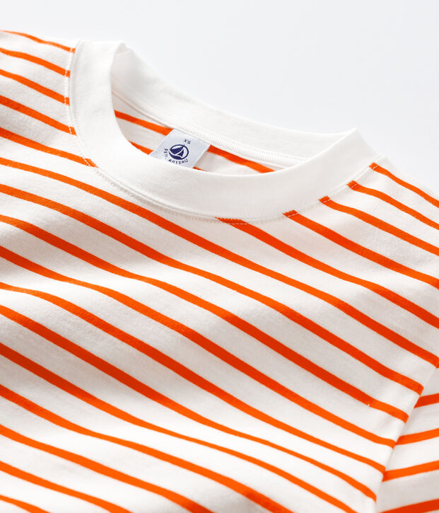 Camiseta marinera de algod&oacute;n de mujer blanco/naranja