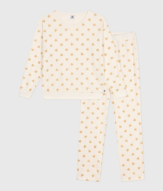 Pijama de algodón con estampado de corazones dorados para mujer MILK/ DORE