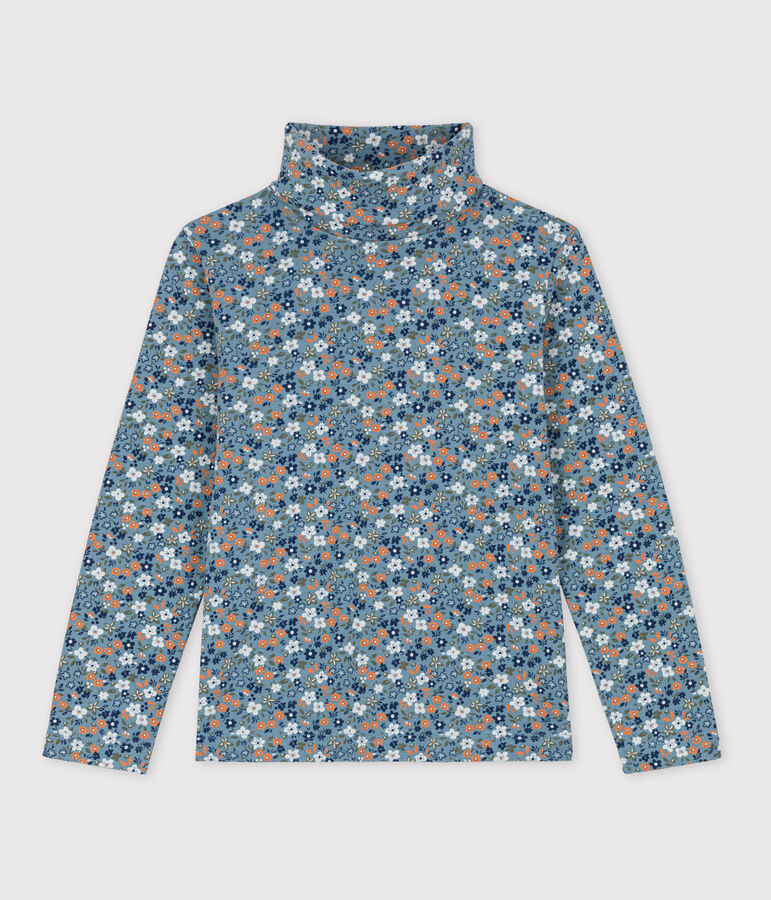 Prenda de cuello de cisne con estampado de flores de algod&oacute;n de ni&ntilde;a azul/multicolor