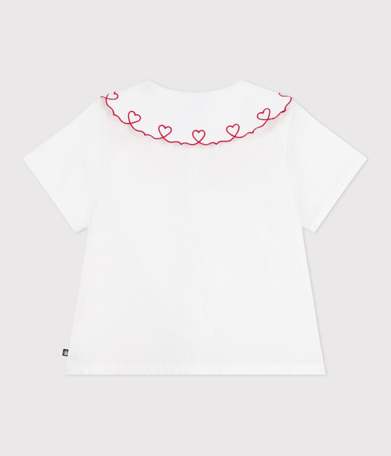 Blusa infantil de manga corta de popelina de algodón lisa blanco ECUME