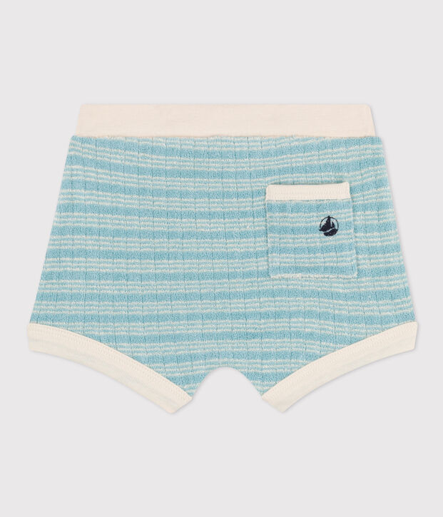 Shorts de rizo a rayas para beb&eacute; verde/crudo