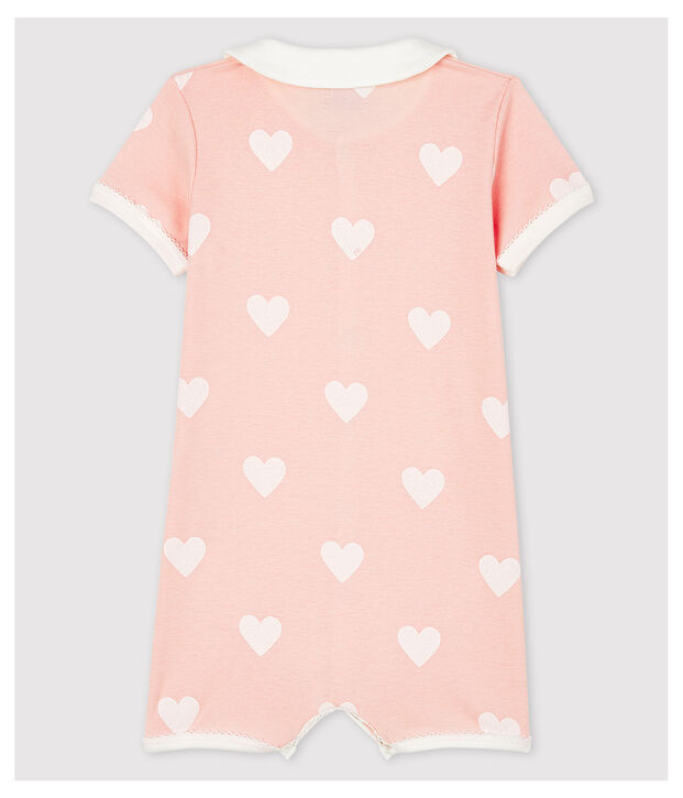 Mono corto rosa de corazones de beb&eacute; ni&ntilde;a de algod&oacute;n ecol&oacute;gico rosa/blanco
