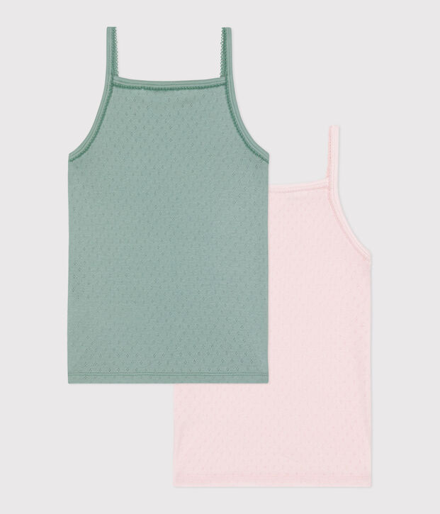 Juego de 2 camisetas infantiles de tirantes finos de algod&oacute;n multicolor