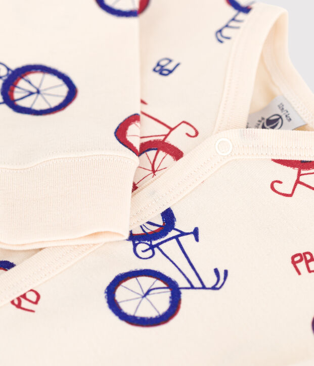 Pelele sin pies con bicicleta de algod&oacute;n de beb&eacute; crudo/rojo