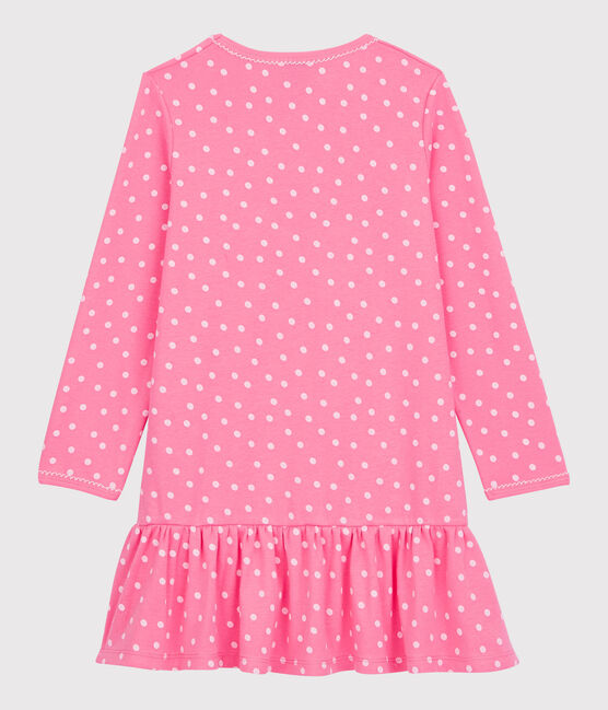 Camisón con volantes de niña de algodón rosa PETAL/blanco ECUME