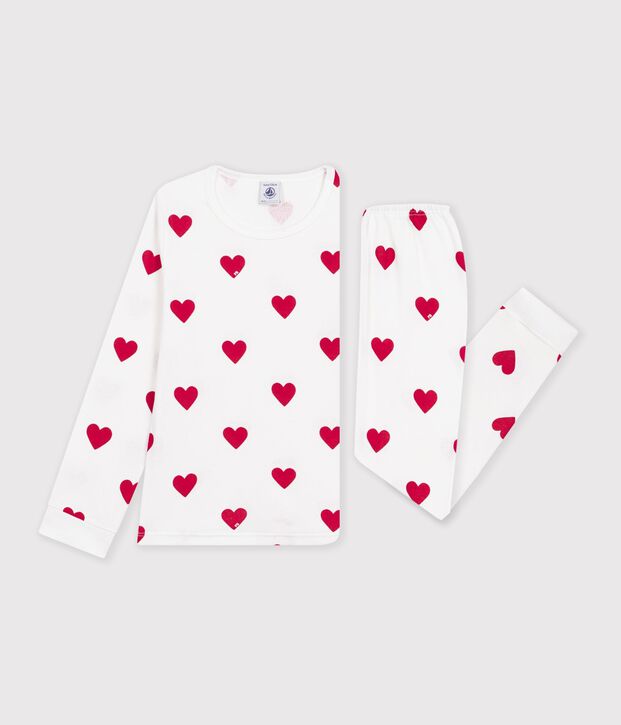 Pijama de algod&oacute;n para ni&ntilde;o con estampado de corazones blanco/rojo