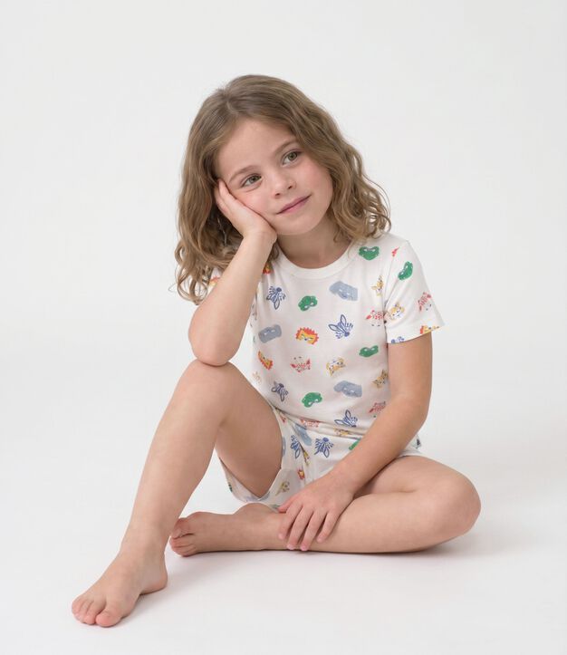 Pijama corto tipo disfraz infantil de algod&oacute;n con estampado de m&aacute;scaras blanco/multicolor