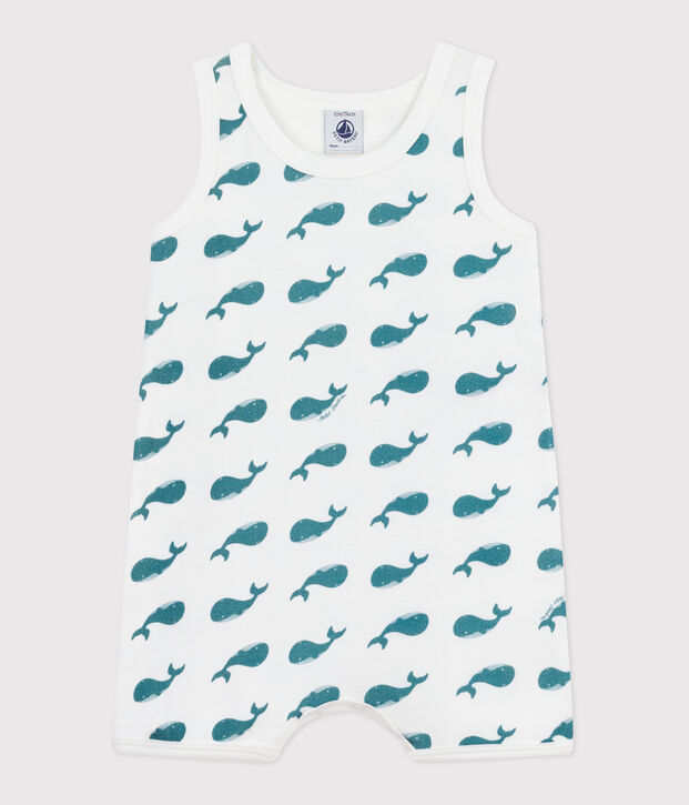 Mono corto de algod&oacute;n con ballenas para beb&eacute; verde/verde