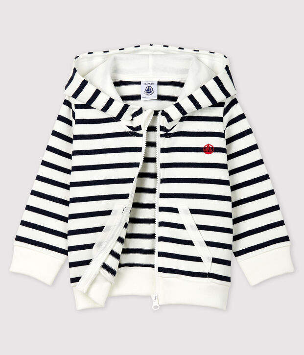 Sudadera con capucha de punto de beb&eacute; ni&ntilde;o blanco/azul