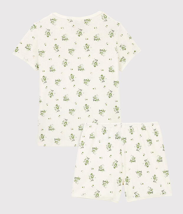 Pijama corto de algod&oacute;n y lino con flores para ni&ntilde;a blanco/multicolor